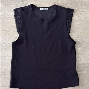 Black Lace Sleeve Women's Top